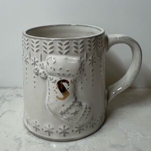 Anthropologie Cream Holiday Christmas Stocking Mug Design